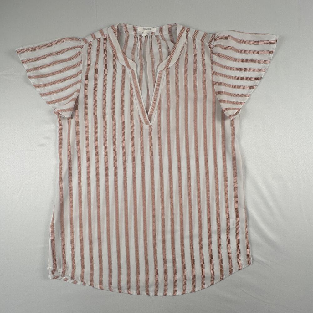 Maurices Small Striped Flutter Sleeve Split Neck Blouse